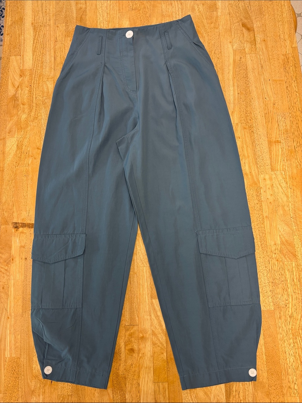 Zara Slate Blue Teal High Rise Pleated Button Ankle Utility Cargo Pants S